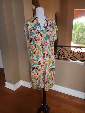 C&C California Tropical Print Shift Dress - Orange, Teal, Yellow, Green
